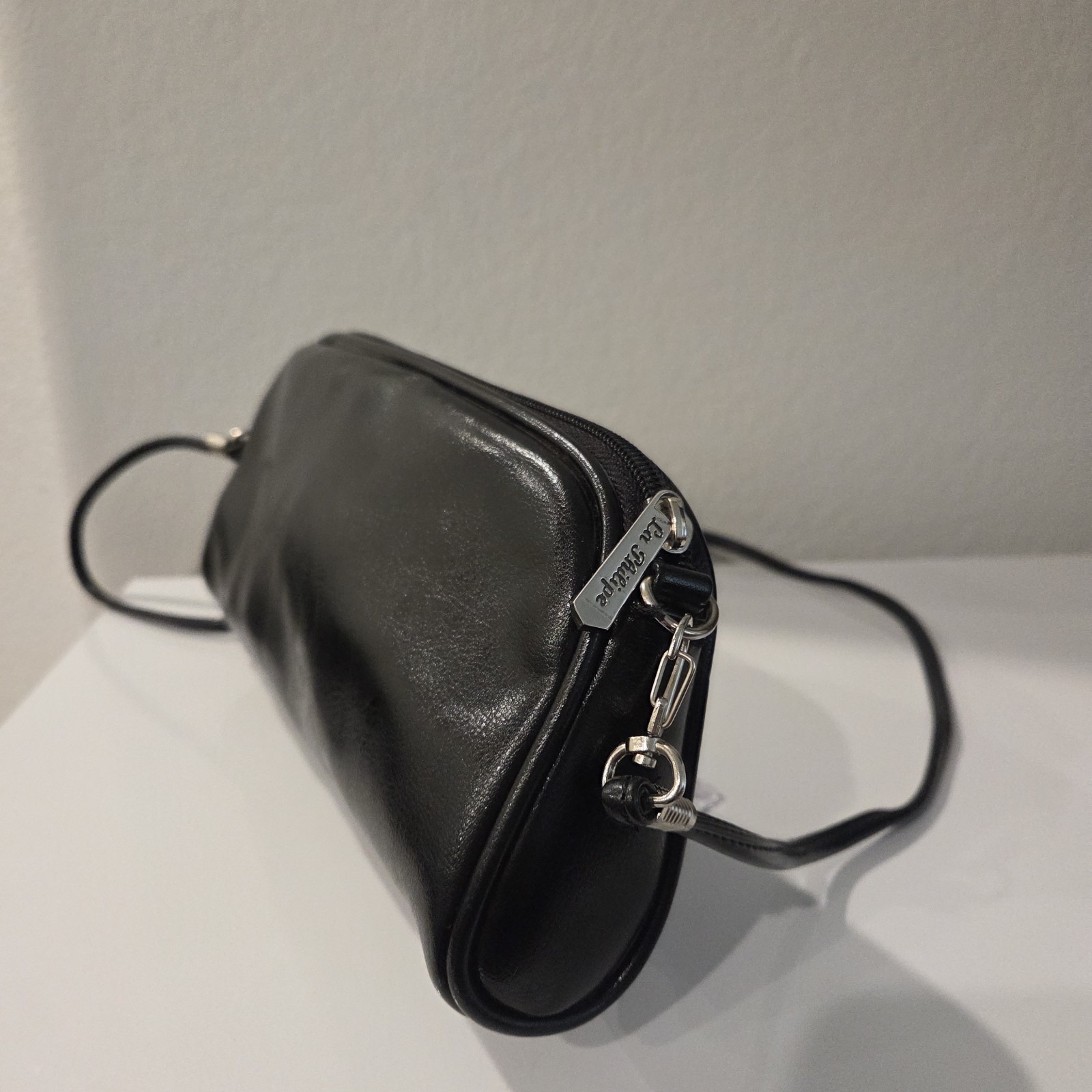 Womens La Philipe Black Leather Small Hand Bag With Strap